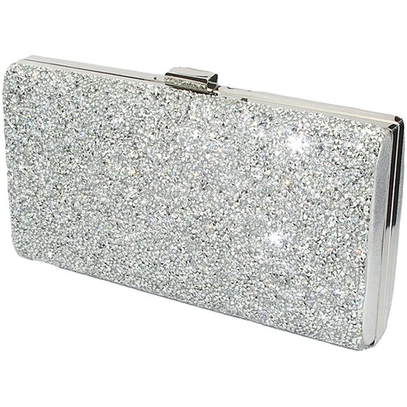 Handbag Envelope Rhinestone Evening Clutch Bag Hot Silver B) - Picture 1 of 8